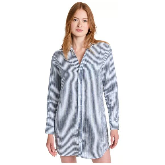 Frank & Eileen Mary Classic Linen Button Up Striped Dress Size Large - Picture 4 of 14